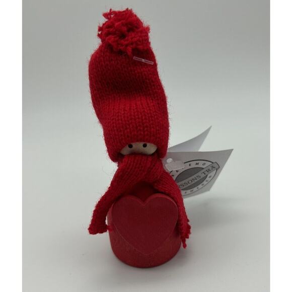 Larssons Tra Other - Larssons Tra Tranemo Santa Wood Red Scarf Heart Sweden Christmas Collectible NWT